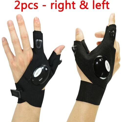 2Pcs/Pair Outdoor Fishing Magic Strap Fingerless Gloves LED Waterproof Cycling Camping Hiking Rescue Glove Lamp Lighting Gloves