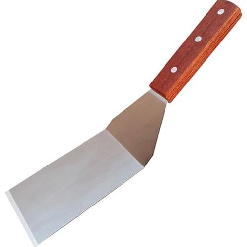 Stainless Steel Flat Frying Spatula with Wooden Handle Pizza Spatula Steak Frying Spatula Cooking Spatula Baking Tools