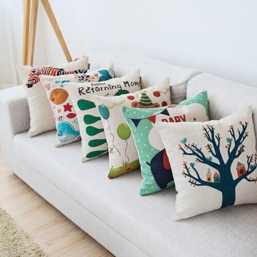 Dafield Cartoon Imitation Hemp Pillow Cute Childlike Bear Elephant Zebra Whale Bird Insect Simple Modern Soft Pillow Cushion