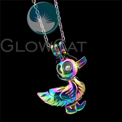 R-C945 Rainbow Duck Beads Cage Pendant Perfume Diffuser Aroma Oyster Pearl Cage Locket Necklace