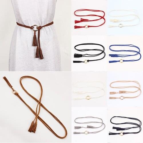 Fashion Women Waist Belt Solid Color Braided Tassel Belt Boho Girls Thin Waist Rope Knit Belts For Dress Waistbands Accessories