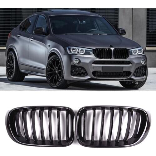 1 Pair Single Line Car Front Kidney Grilles Gloss Black For BMW X3 X4 F25 F26 14-17 Replacement Racing Grilles Car Styling
