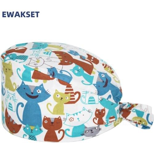 Anime print women and men Scrubs Caps Reusable surgical cap lab Scrubs Beauty Work Cap Breathable nursing cap