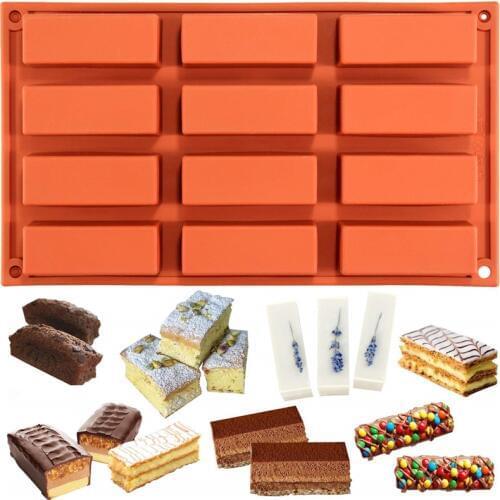 1pcs 12 Cavity Silicone Cake Mold Rectangle Shapes Chocolate Mold Soap Mould Baking Tool DIY Baking Pan Kitchen Accessories