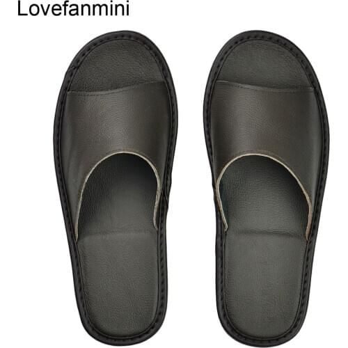 Slippers men big sizes Genuine Cow Leather home male indoor house for Mens slippers women man slipper Luxury soft Flat shoes