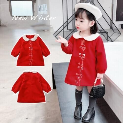 Cartoons Cat Spring Summer Girls Dresses Teenagers Toddler Outwear Children Clothes Plus Velvet Special Occasion High Quality