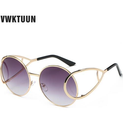 VWKTUUN Gold Sunglasses Women Brand Designer Luxury Round Glasses Gradient Sun glasses Female Oversized Vintage Sunglass Oculos