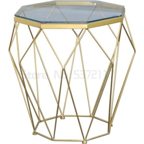 Iron corner tempered glass small family living room light luxury sofa side Mini tea table