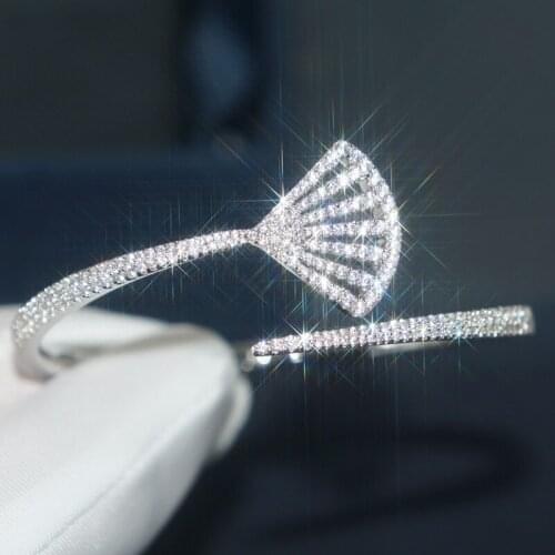 SLJELY Fashion Real 925 Sterling Silver Flamenco Fan-shaped Open Cuff September New Eclat Bangle Bracelet Women Brand Jewelry