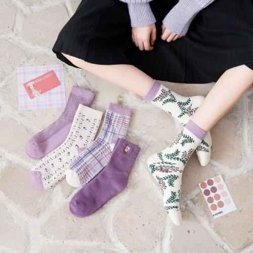 3 Pair/set Fashion Thick Warm Womens Socks Korean Purple Autumn Winter Long Socks for Woman Homewear Boots Floor Sleep Sock