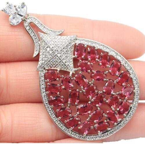 63x35mm Highly Recommend Silver Pendant for Women Created Pink Raspberry Rhodolite Garnet ZIrcon Drop Shipping Gift