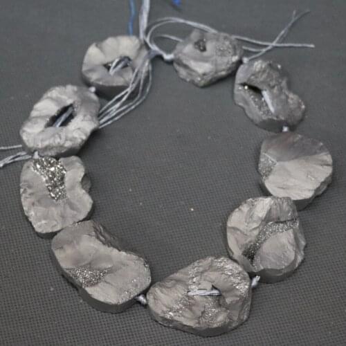 8pcs 50mm Silver Druzy Drusy Geode Gems Stone Necklace Beads, Women Find Jewelry Connector Druzy Slice Pendant (RANDOM IN SHAPE)