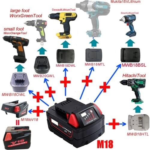 M18 Adapter MWB18MTL MWB20DWL MWB18BSL Converter Use Milwaukee 18V Li-ion Battery on Makita Dewalt Bosch Hitachi Worx Devon Tool