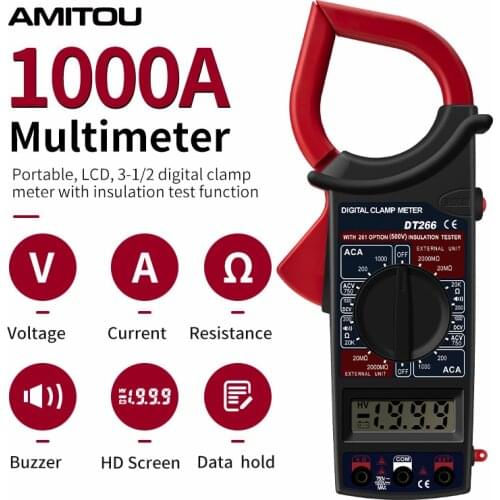 AMITOU DT266 1999 Count Digital Professional Clamp Meter Multimeter AC/DC Voltage Tester Data Hold ohm Current Multimetro Clamp