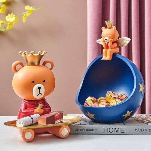 Cute Bear Storage Jar Resin Animal Sculpture Modern Home Decoration Living Room Decoration Key Candy Storage Snack Container