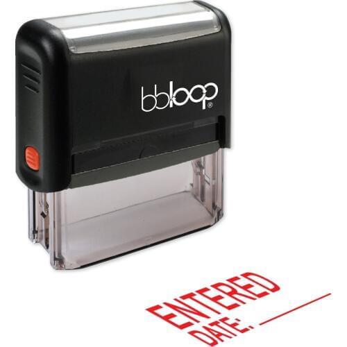 BBloop "ENTERED" W/Date Line Self-Inking Stamp, Rectangular, Laser Engraved, RED