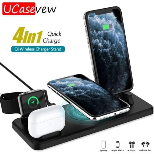 4in1 Wireless Charger Stand for iPhone 11 Pro Xs 15W Wireless Fast Charging for Apple iWatch 5 4 3 Airpods Pro 1/2 Charge Dock