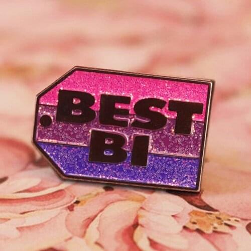 Glitter Best Bi Bisexual LGBTQ Pride Enamel Brooch Pin Hat Bag Collar Lapel Pins Badges Women Mens Fashion Jewelry Accessories