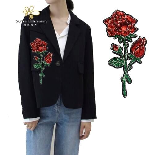 Sequins Rose Beaded Applique Iron on Patches Motif Embossed Decoration Sewing Accessories