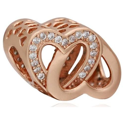 Genuine 925 sterling silver rose gold heart charm beads fit original europe bracelet jewelry accessories making for women