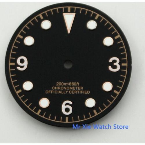 Corgeut Watch Parts 30.5mm Black Watch Dial Rose Gold Marks fit ETA 2836 Miyota 8215 ST1612 Automatic Movements