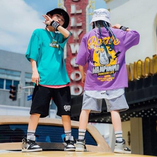 ChildrenS Hip-Hop Dance Clothes Boys' Summer Loose T-Shirt Hiphop Pants Suit For Girls Jazz Dance Performance Costumes DQS6932