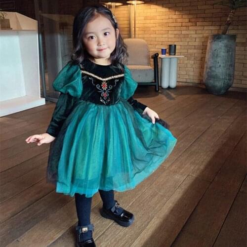 Girl Dress Kids Baby Party Evening Gown 2021 Princess Warm Plus Velvet Thicken Winter Autumn Princess Long Sleeve Children Cloth