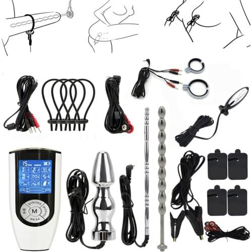Electric Shock Power Box,Electro Anal Plug Urethral Catheter Nipple Clamps Breast Body Massager Pads Penis Ring Sex Toy For Men