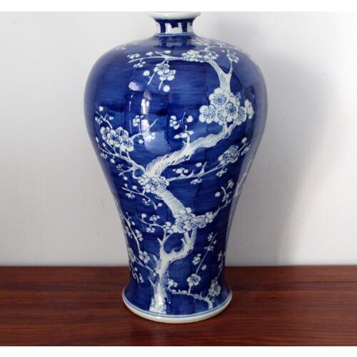 Chinese Antique Qing Kangxi Reproduction Hand Painted Plum Ceramic Porcelain Flower Vases