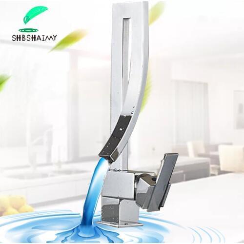 Chrome Basin Faucet Deck Mounted 360 Rotation Basin Bathroom Crane Faucets Single Handle Single Hole Hot Cold Water Mixer Tap