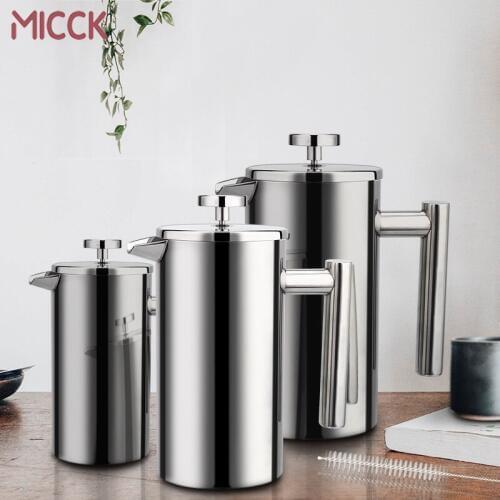 MICCK Stainless Steel Coffee Maker French Press Coffee Kettle Double Walled Manual Coffee Pot Espresso Percolator Tea Maker Pot