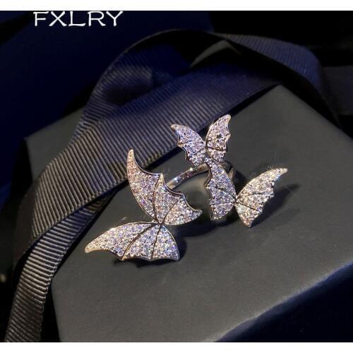 FXLRY Trendy Fashion white colour AAA cubic zirconia micro pave setting 3 butterfly width full finger ring for women Jewelry