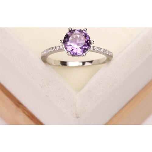 Best selling European and American S925 silver wedding ring six claw round zircon lady Amethyst jewelry lady gift