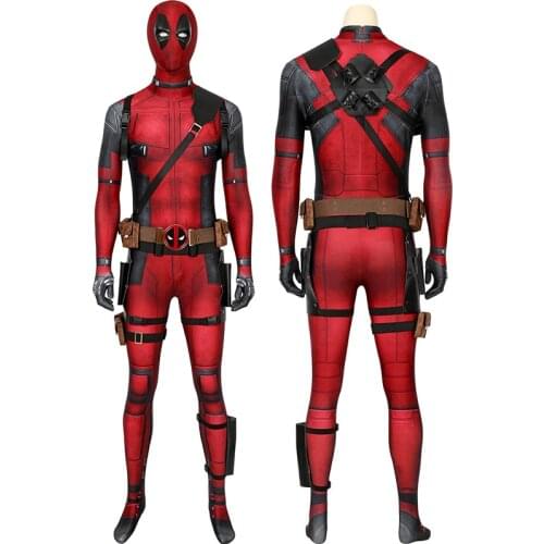 Adult Superhero Dead Pool Wade Battle Jumpsuit Cosplay Costume Halloween Masquerade Cool Bodysuit With Accessories