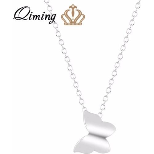 QIMING Beautiful Butterfly Wedding Necklace Korean Boho Jewelry new Tiny Statement Pendant Necklace Women Female Pure Jewelry