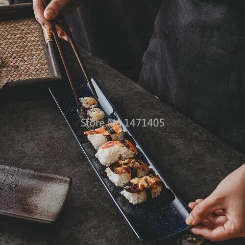 Creative Rectangular Sushi Plate Japanese Long Plate Black Simple Long Plate Restaurant Tableware Supplies