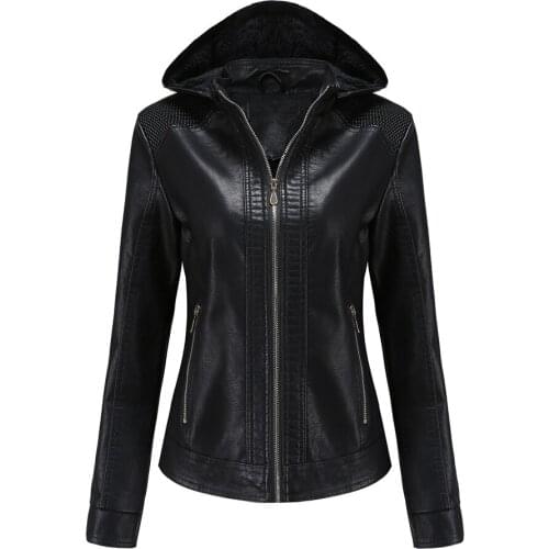 New Women Autumn Winter Faux Soft Leather Jackets Coats Lady Black PU Zipper Epaule Motorcycle Streetwear