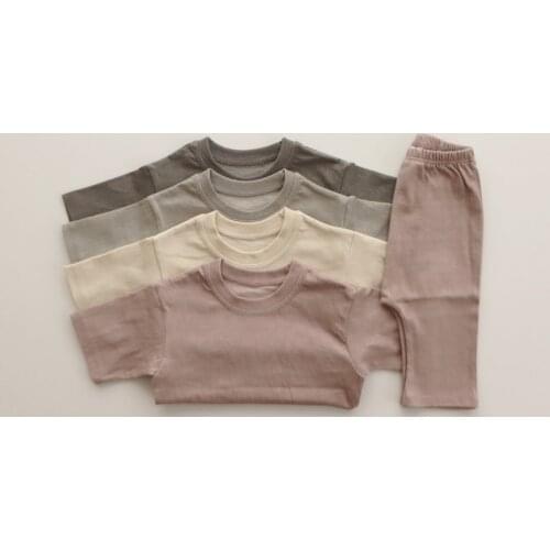 Cotton Summer Baby Clothes Sets Unisex Cute Pure Color Toddler Tops + Pants 2pcs Casual Sleepwear Infants Homewear Clothing