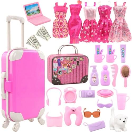 Kawaii Cute Doll Accessories for Barbie for Ken Clothes Suitcase Telescope Sunglasses Bills Kids Travel Furniture Kids Toys Gift