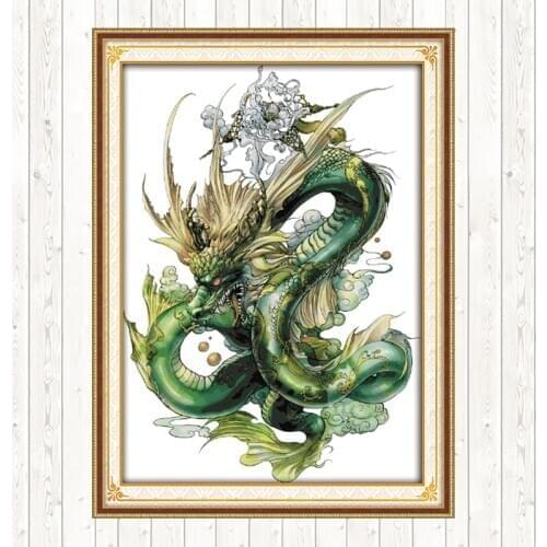 Green Dragon Embroidery Handmade Needlework Package 11CT 14CT Cross Stitch Set Cross Stitch Kits Wall Home Decor DMC Floss Kits