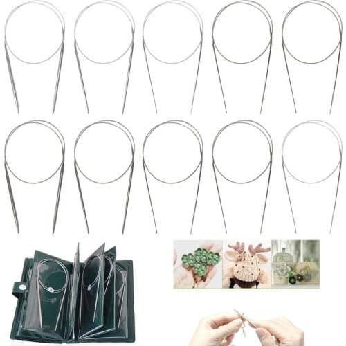 Circular Knitting Needle Set 11 Pcs 80 Cm Stainless Steel Round Crochet Hooks Set for Knitting Clothing for Adults Scarves Hats