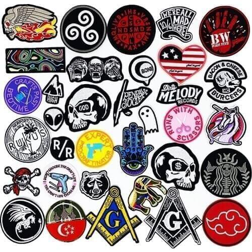 SKULL Bear ghost Patch for Clothing Iron on Embroidery Sewing Applique Alien Cute Sew On Fabric Badge DIY Apparel Accessories