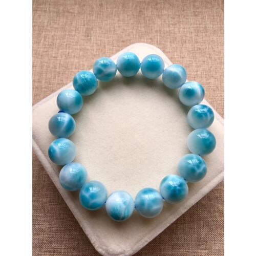 Genuine Natural Larimar Bracelet Women Men 12.8mm Party Gift Powerful Stretch Crystal Round Bead Bracelet Jewelry AAAAAA