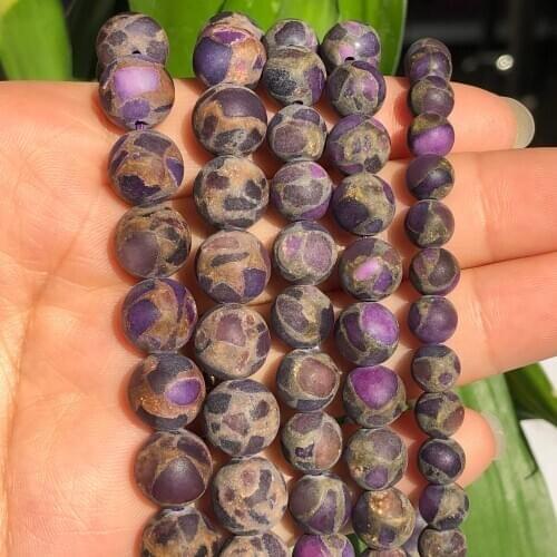 Natural Stone Matte Purple Cloisonne Jaspers Beads 6/8/10mm Loose Spacer Beads For Making DIY Jewelry Bracelet Necklace 15"Inch