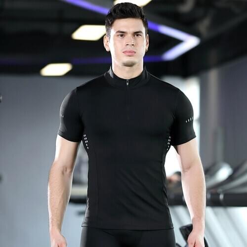 New Quick-dry Exercise T-shirt Mens High-collar Zip-up Short-sleeved Fitness Suit High-stretch Quick-dry PRO Running Jacket