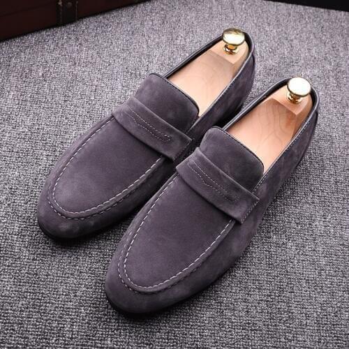 Brand new 2019 black men loafers shoes luxury lace-free loafers shoes men casual suede leather men flat shoes A2-77