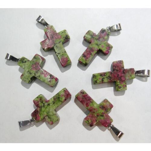 Wholesale 50pcs high quality natural epidote stone cross pendant for women Jewelry making charm necklace pendant