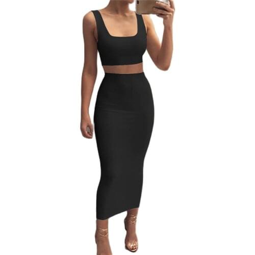 Autumn sleeveless bottoming vest suit Europe and the United States sexy wrap chest slim two-piece skirt