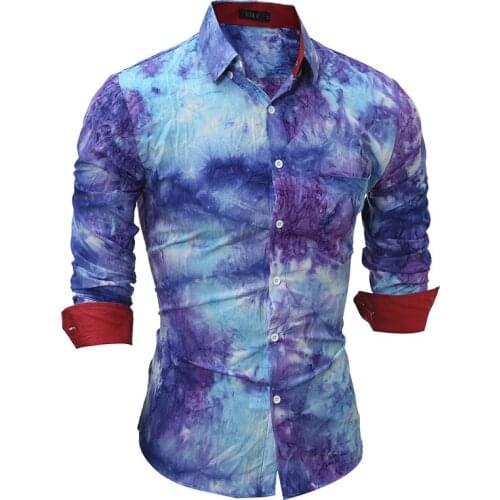 Autumn Fashion Mens Slim Fitted Long Sleeve Floral Pattern Tie Dye Cardigan Blouse Shirt , Male Shirts , Single Breasted Blouses