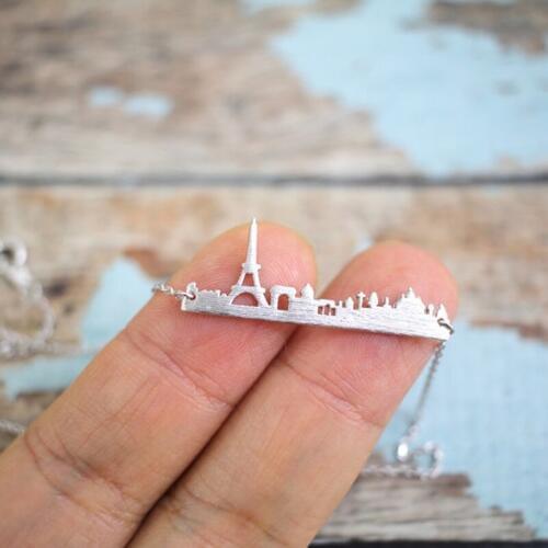 Personality Copper Paris Skyline Cityscape Pendent Necklace Dainty Eiffel Tower Necklace